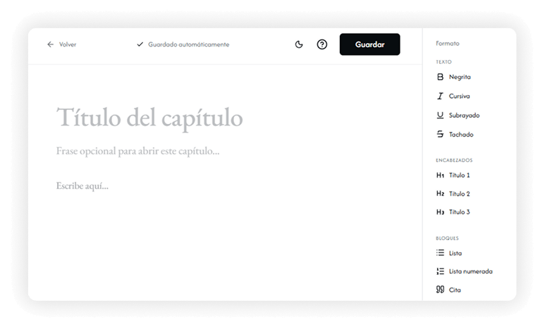 Editor limpio y enfocado